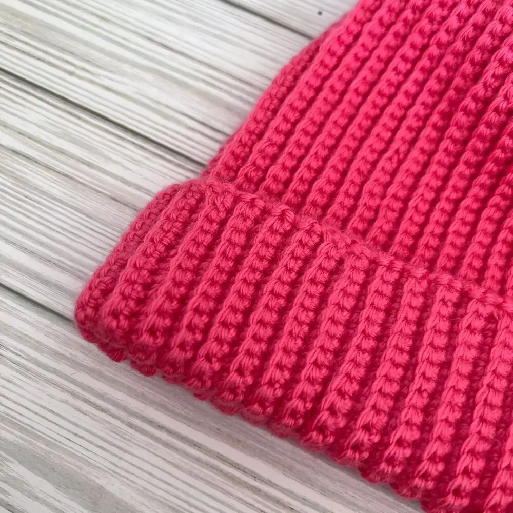 New Handmade Crochet Hot Pink Curly Pom Pom Girl's Knit Winter Hat